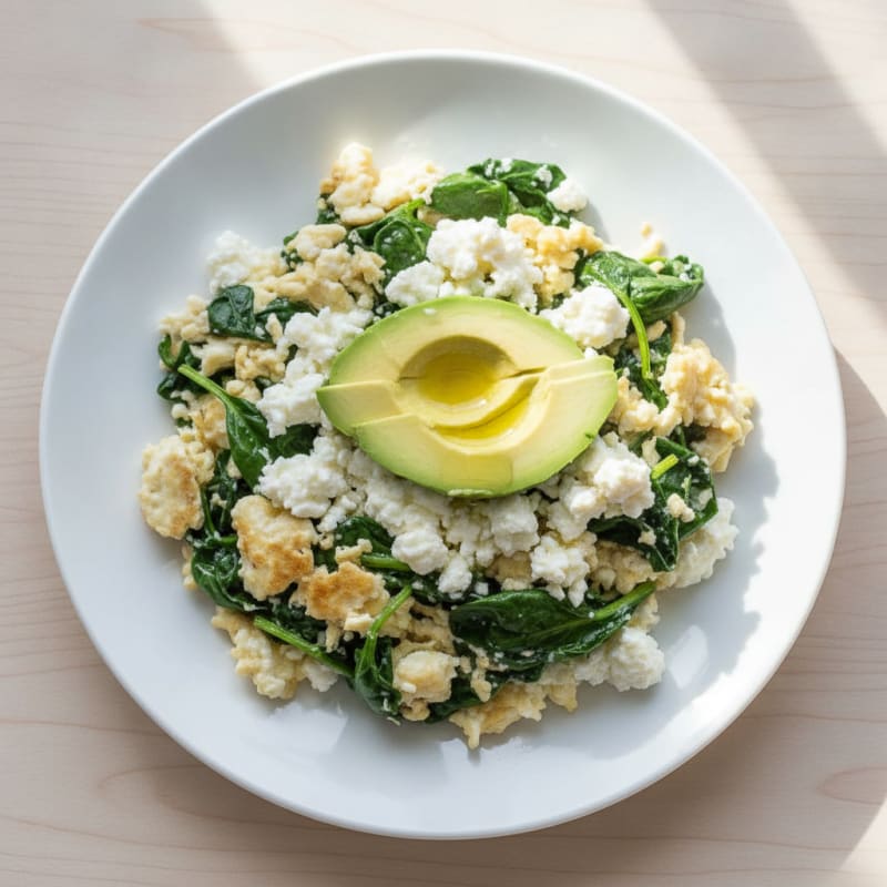 Egg White Spinach Scramble with Cottage Cheese