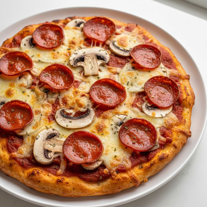 Crispy Pepperoni and Mushroom Pizza