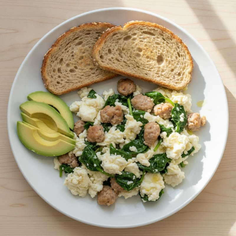 Egg White and Turkey Sausage Scramble with Spinach