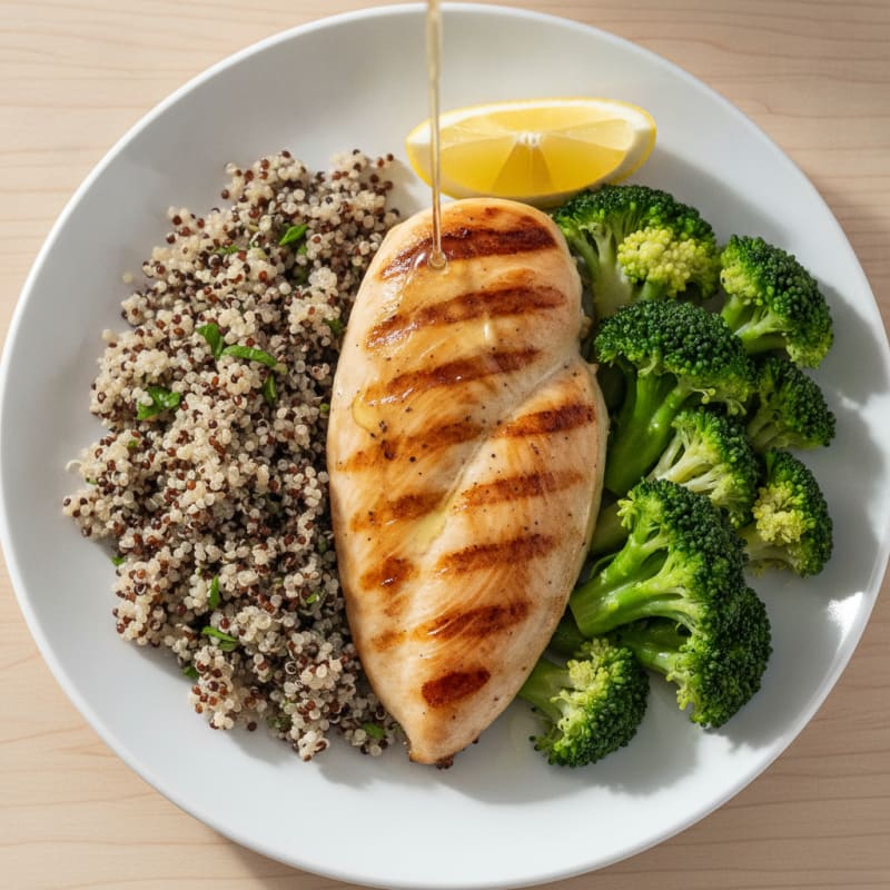 Grilled Chicken Breast with Quinoa and Steamed Broccoli
