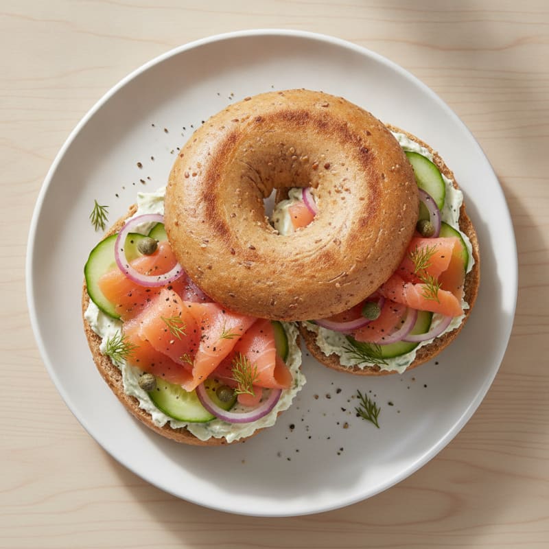 Smoked Salmon Whole Wheat Bagel with Dill Spread