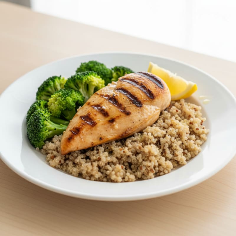 Grilled Chicken Breast with Quinoa and Steamed Broccoli