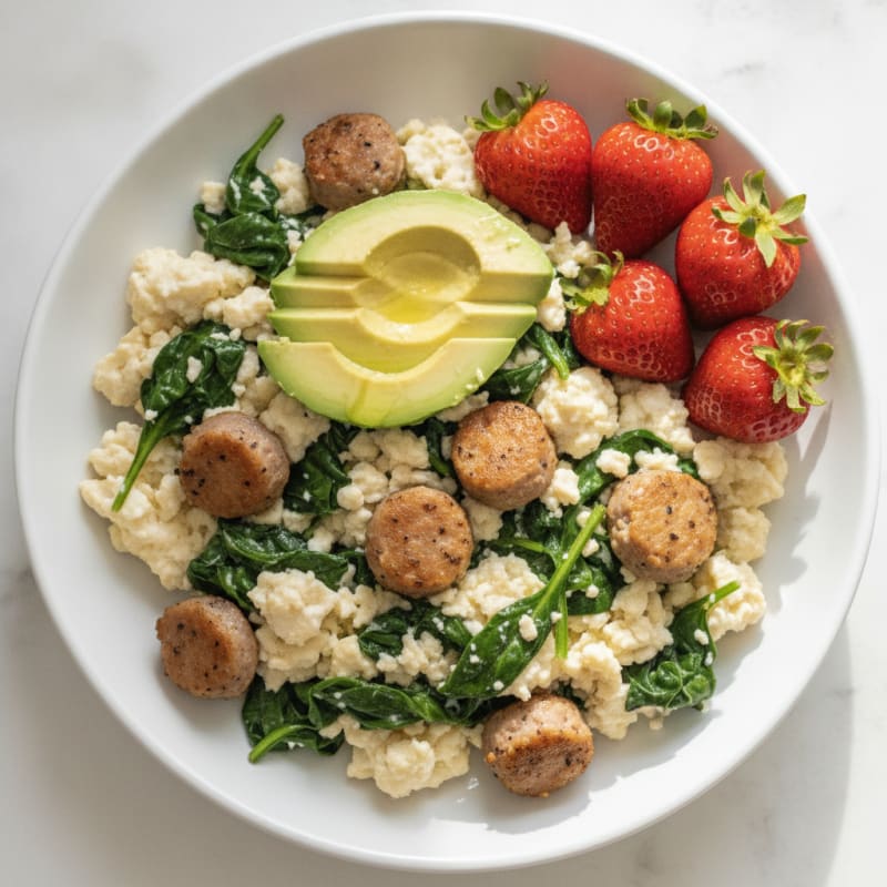 Egg White Scramble with Spinach and Turkey Sausage