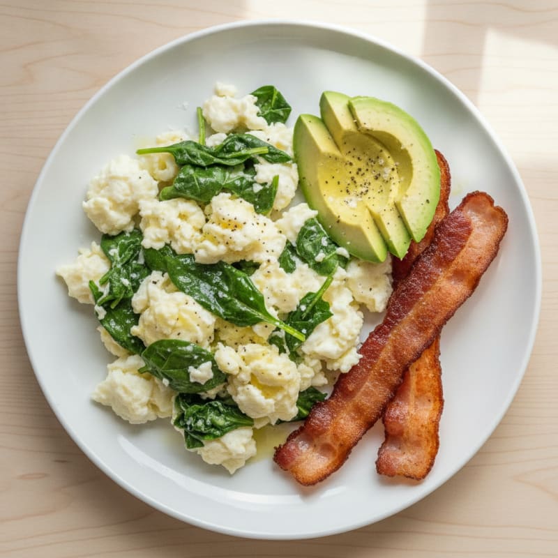Egg White and Spinach Scramble with Turkey Bacon