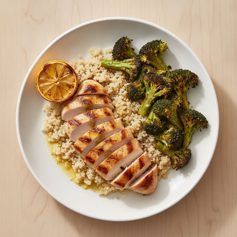 Grilled Chicken Breast with Quinoa and Roasted Broccoli
