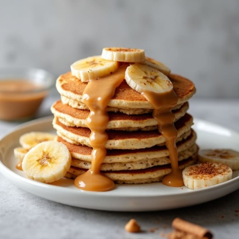 Protein Pancake Stack with Caramelized Bananas and Creamy Almond Butter