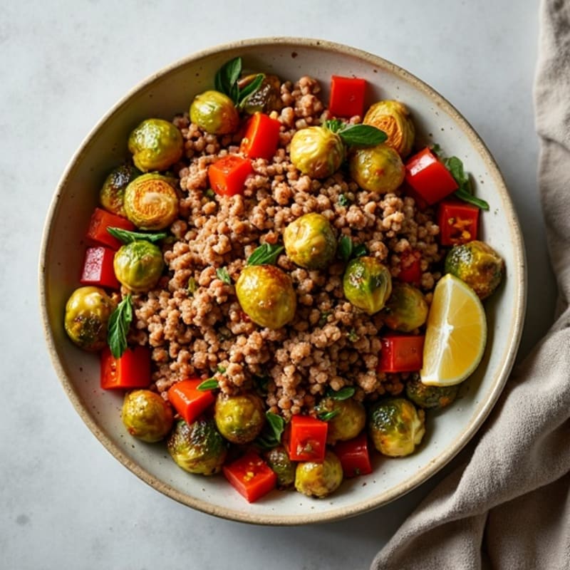 Lean Ground Turkey and Crispy Brussels Sprouts Skillet