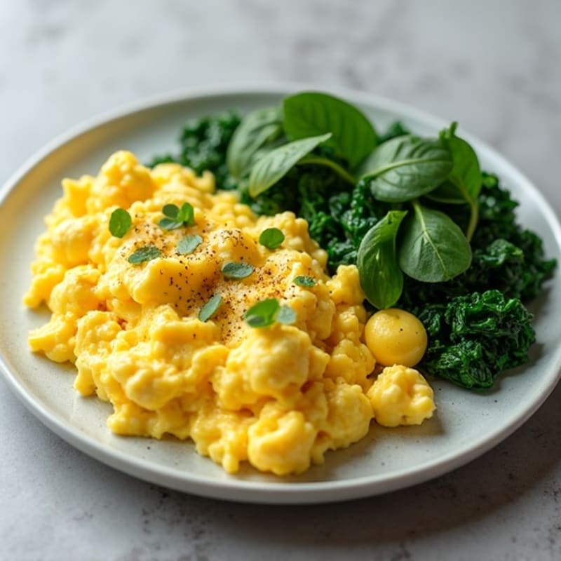 Creamy Scrambled Eggs with Sautéed Spinach and Avocado