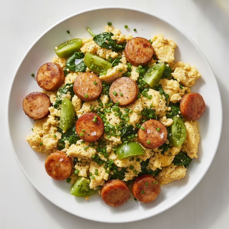 Chicken Sausage and Green Tomato Scramble