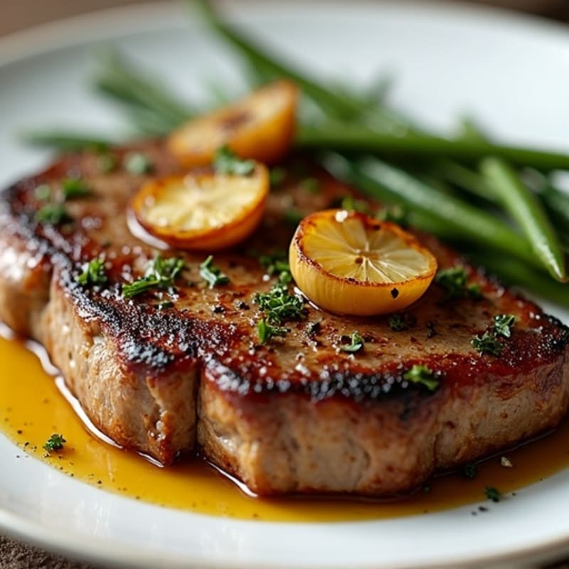 Herb-Crusted Pan Seared Steak with Roasted Garlic