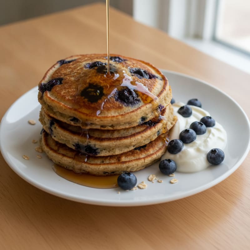 High-Protein Blueberry Oat Pancakes