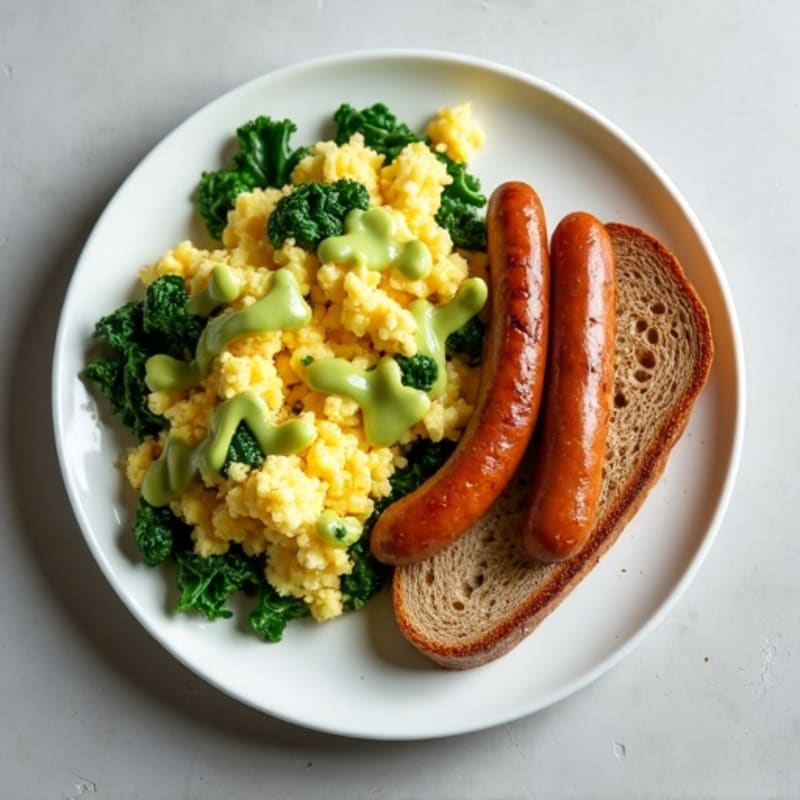 Egg White Spinach Scramble with Turkey Sausage