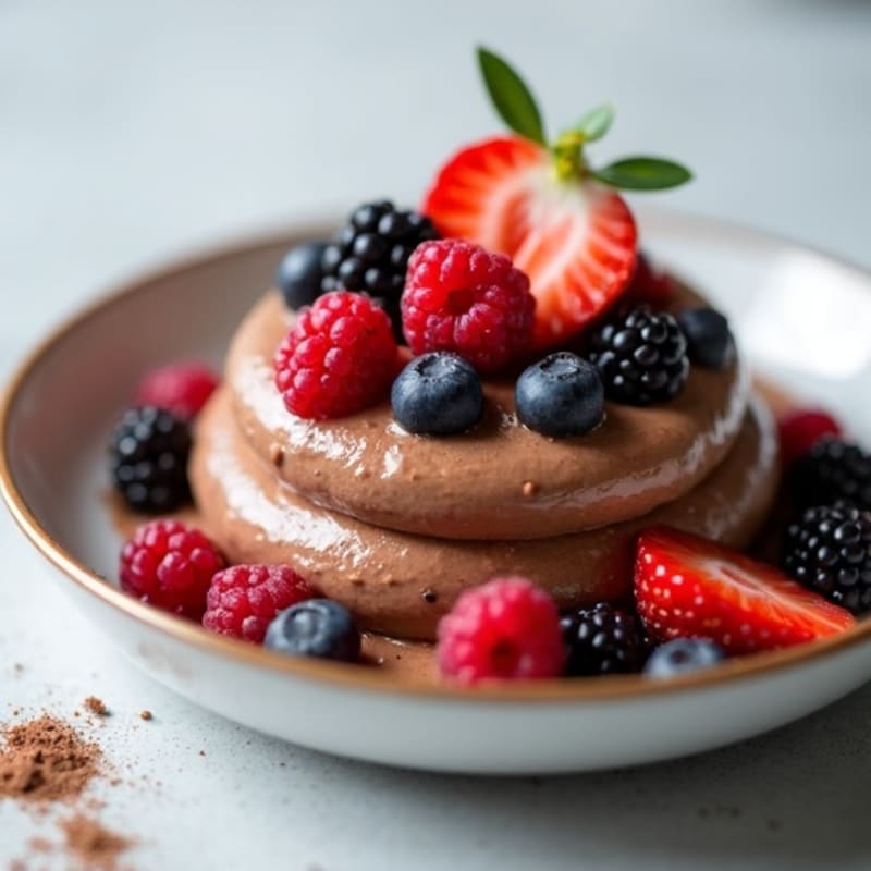 Chocolate Whey Protein Mousse with Fresh Berries