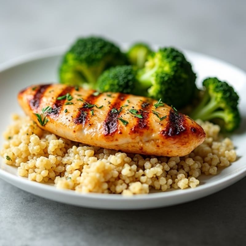 Grilled Chicken Breast with Steamed Broccoli and Quinoa