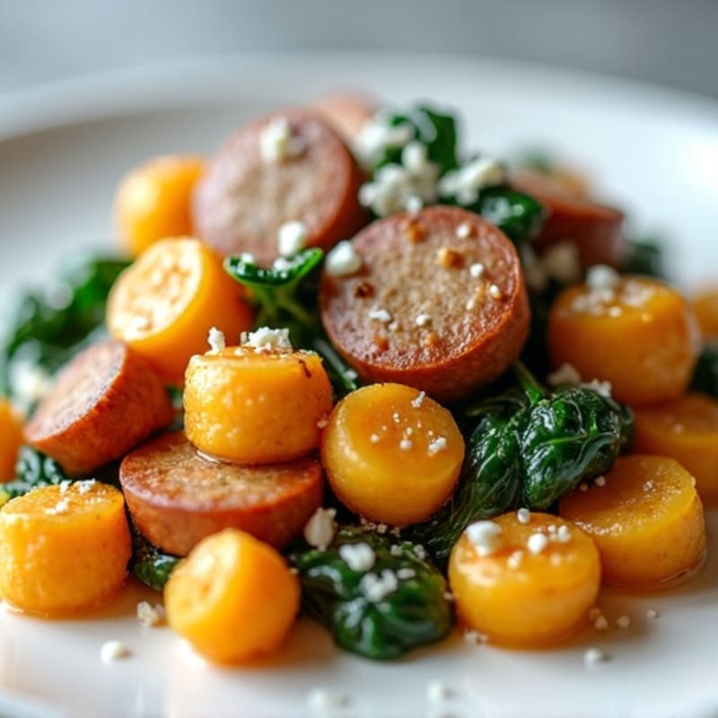 Creamy Sweet Potato Gnocchi with Chicken Sausage and Wilted Spinach