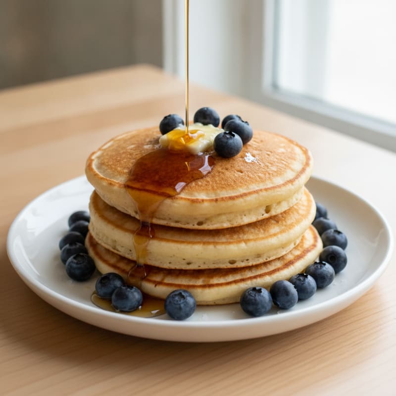 Fluffy Buttermilk Pancakes with Maple Syrup