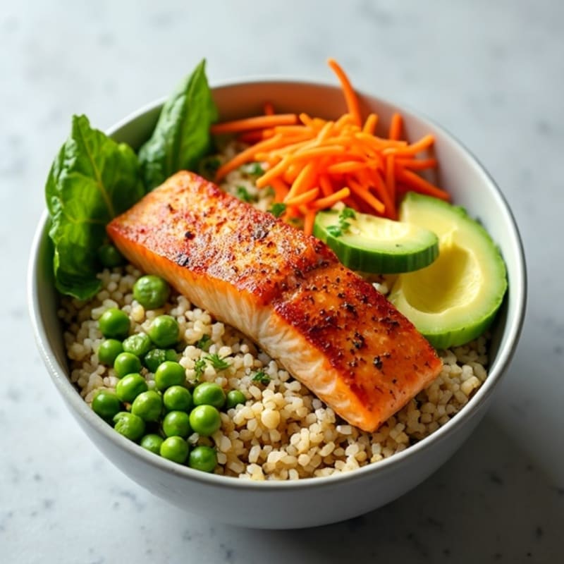 Fresh Salmon and Avocado Rice Bowl with Crunchy Vegetables