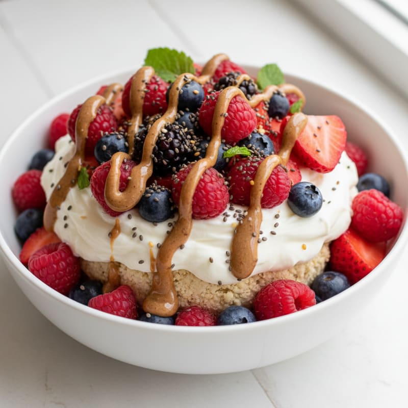 Greek Yogurt Protein Parfait with Mixed Berries and Almond Butter