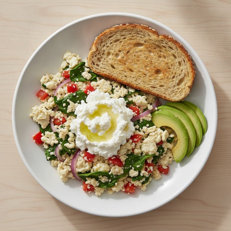 Egg White Veggie Scramble with Cottage Cheese