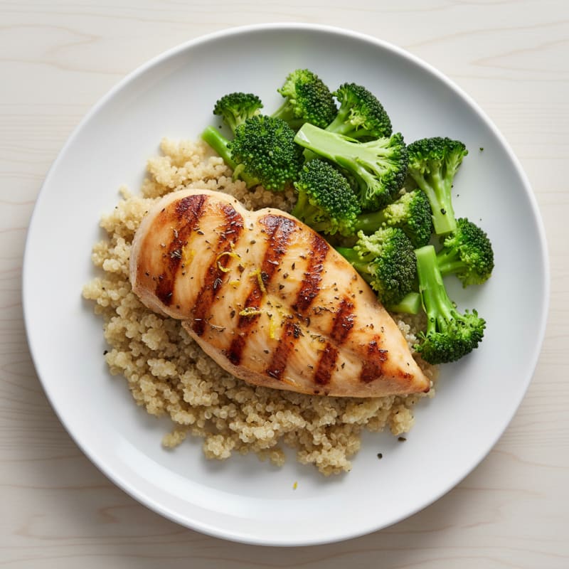 Grilled Chicken Breast with Quinoa and Steamed Broccoli
