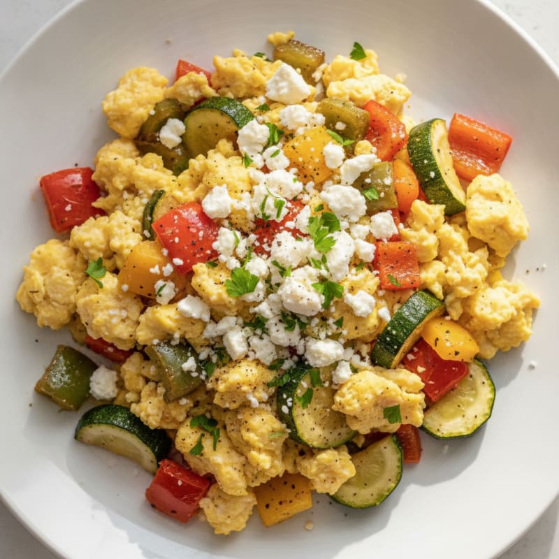 Hearty Scrambled Eggs with Roasted Vegetables