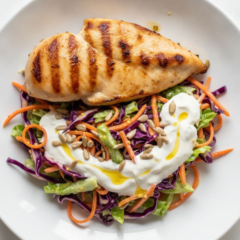 Grilled Chicken Breast with Crunchy Cabbage Slaw