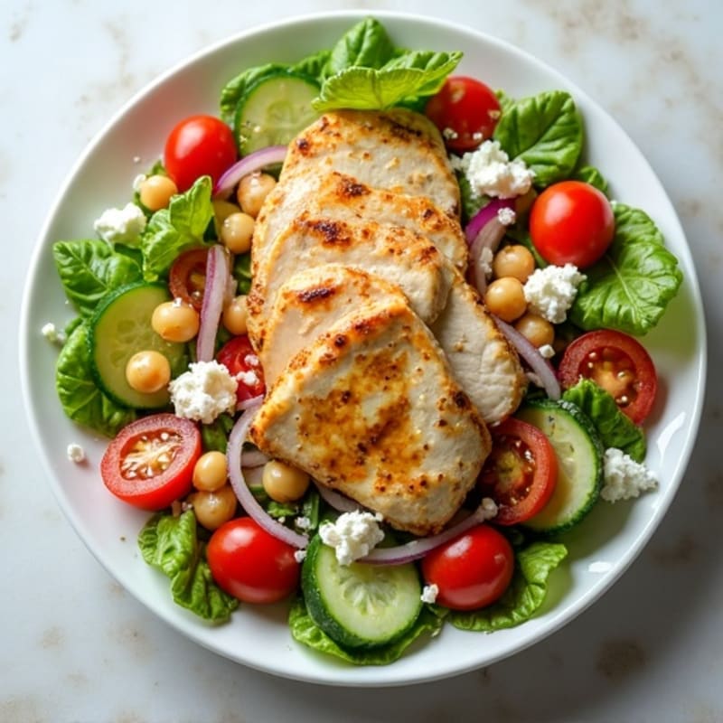 Fresh Chopped Vegetable and Feta Salad with Grilled Chicken