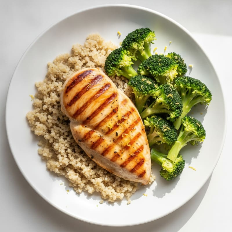 Grilled Chicken Breast with Quinoa and Steamed Broccoli