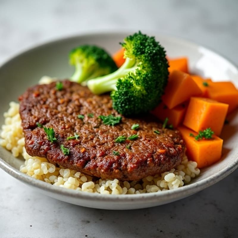 Crispy Ground Beef with Roasted Broccoli and Sweet Potato