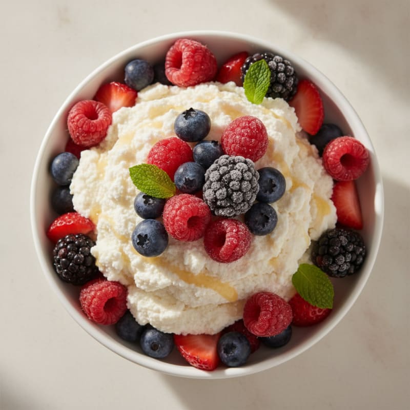 Silky High-Protein Greek Yogurt Mousse with Mixed Berries