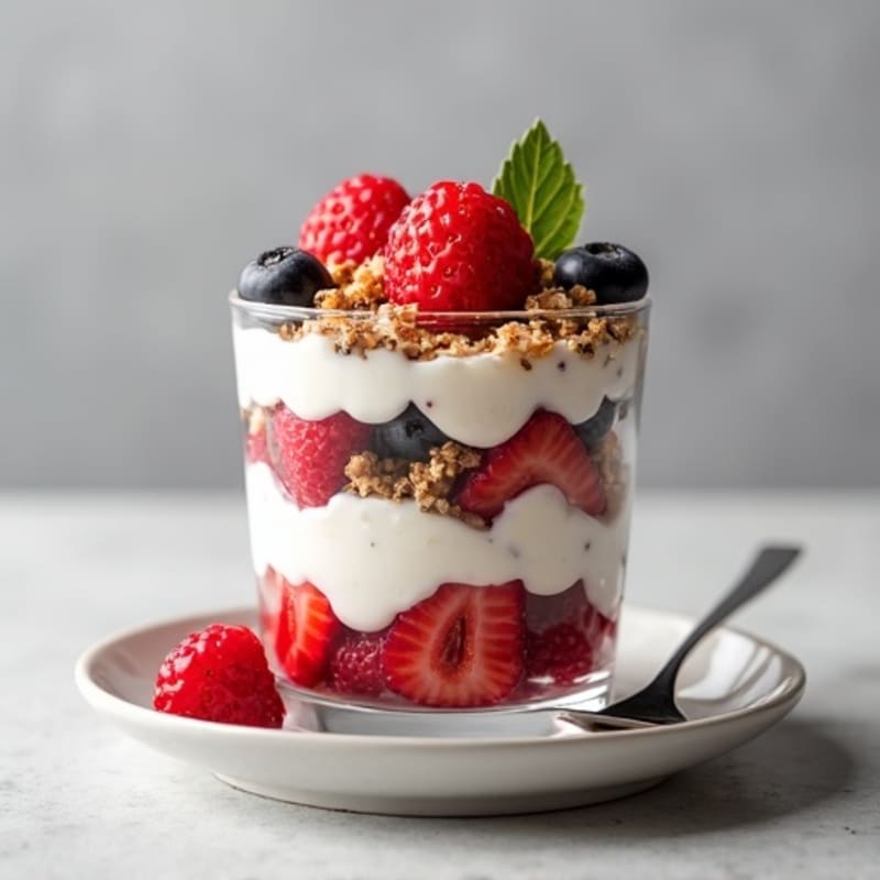 Greek Yogurt Protein Parfait with Mixed Berries and Almond Butter