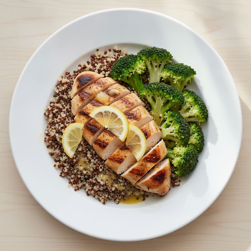 Grilled Chicken Breast with Quinoa and Steamed Broccoli