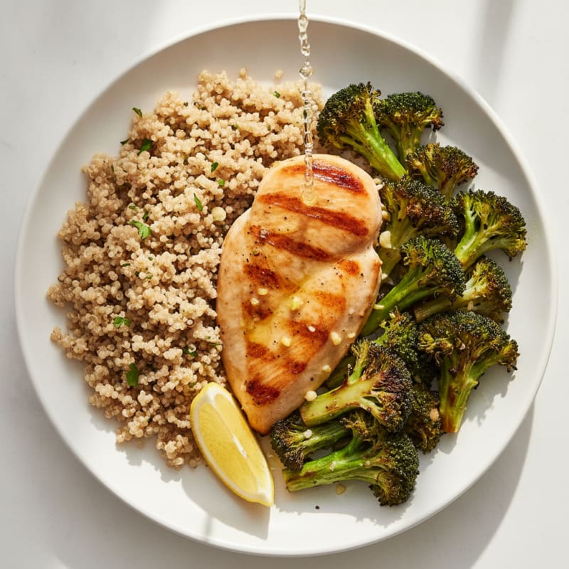 Grilled Chicken Breast with Quinoa and Roasted Broccoli