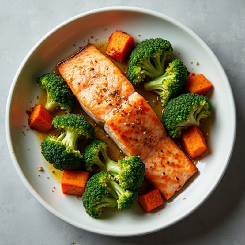 Sheet Pan Salmon with Crispy Broccoli and Sweet Potatoes