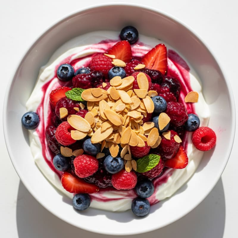 Greek Yogurt Protein Parfait with Mixed Berries and Almonds