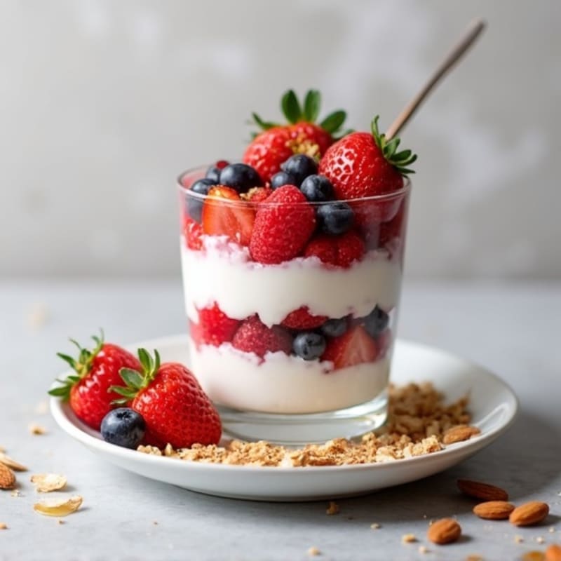 Greek Yogurt Protein Parfait with Mixed Berries and Almonds