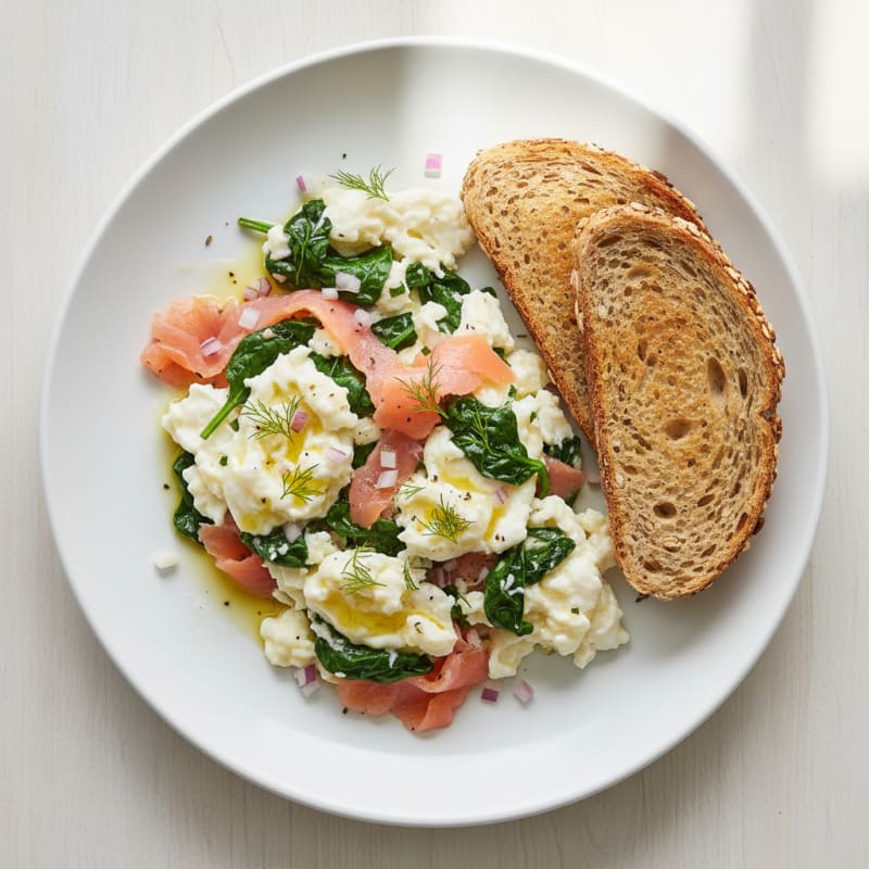 Egg White and Smoked Salmon Scramble with Spinach