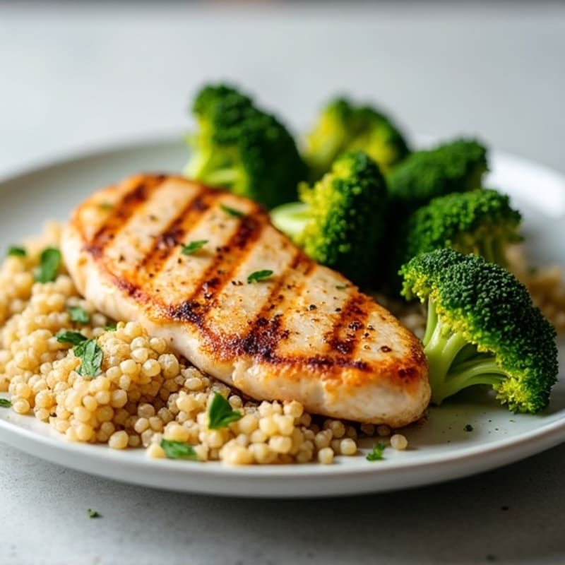 Grilled Chicken Breast with Quinoa and Roasted Broccoli