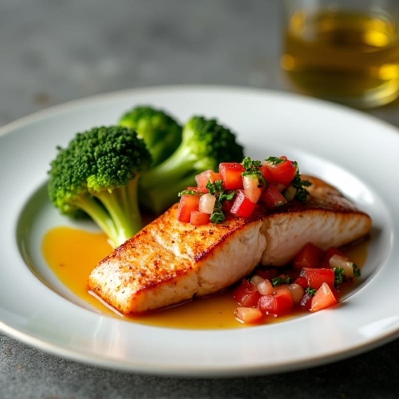 Seared Salmon with Roasted Broccoli and Pico de Gallo