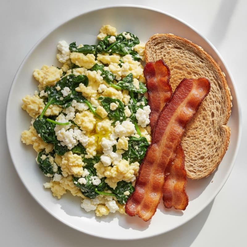 Cottage Cheese Scramble with Spinach and Turkey Bacon