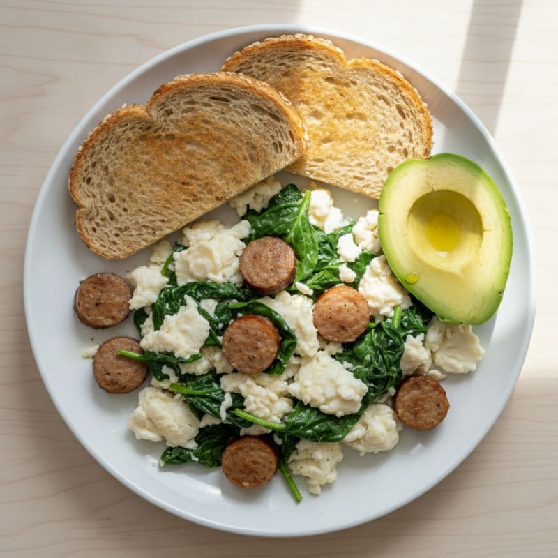 Egg White Scramble with Spinach and Turkey Sausage