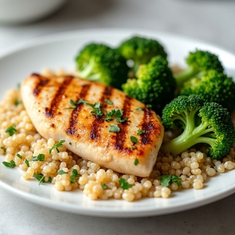 Grilled Chicken Breast with Quinoa and Steamed Broccoli