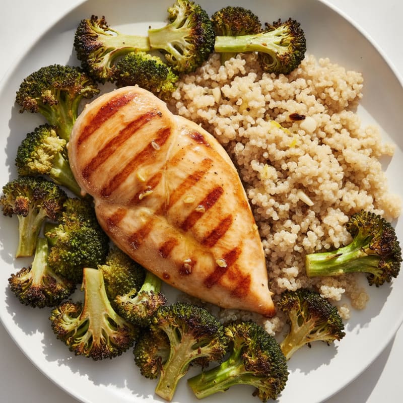 Grilled Chicken Breast with Roasted Broccoli and Quinoa