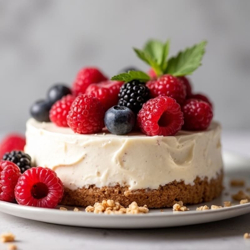 Greek Yogurt Protein Cheesecake with Mixed Berries