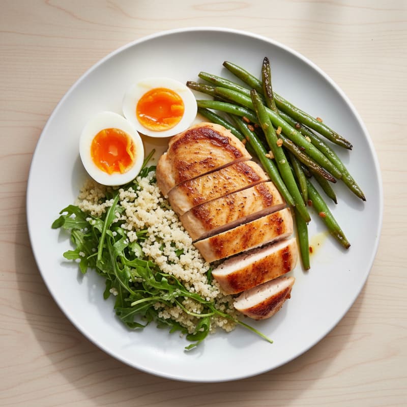 Seared Chicken Breast with Garlic Green Beans and Quinoa