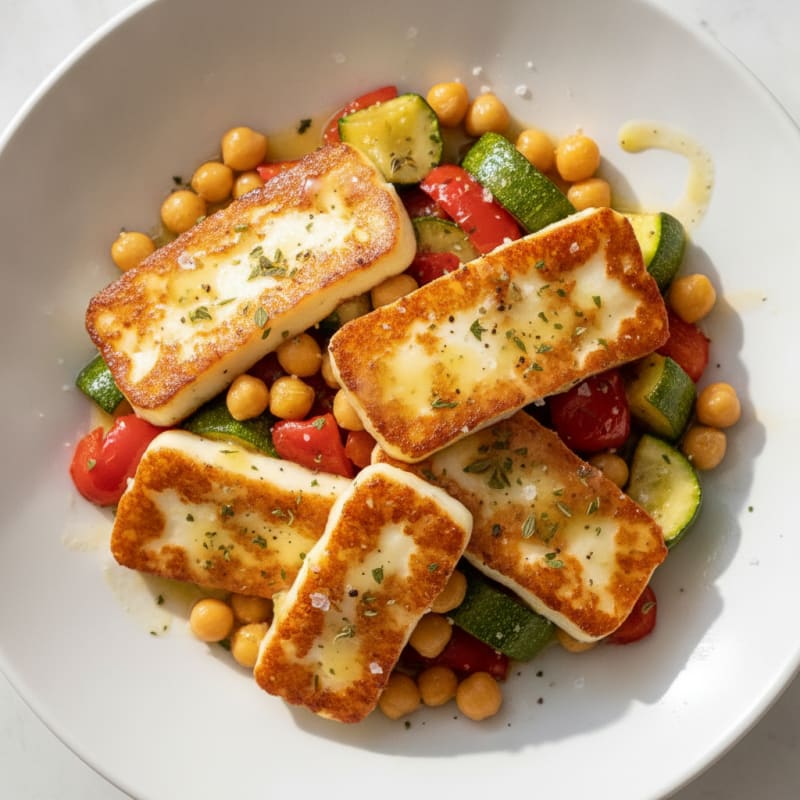 Pan-Seared Halloumi and Roasted Vegetables