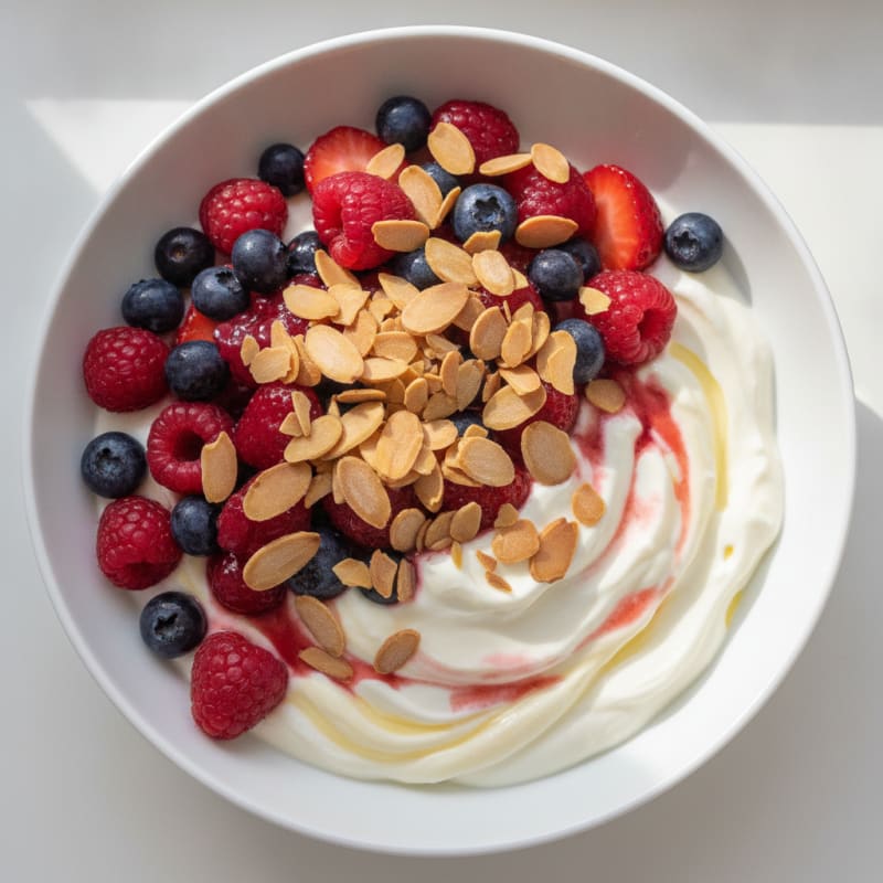 Greek Yogurt Protein Parfait with Mixed Berries and Almonds