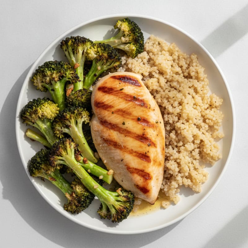 Grilled Chicken Breast with Quinoa and Roasted Broccoli