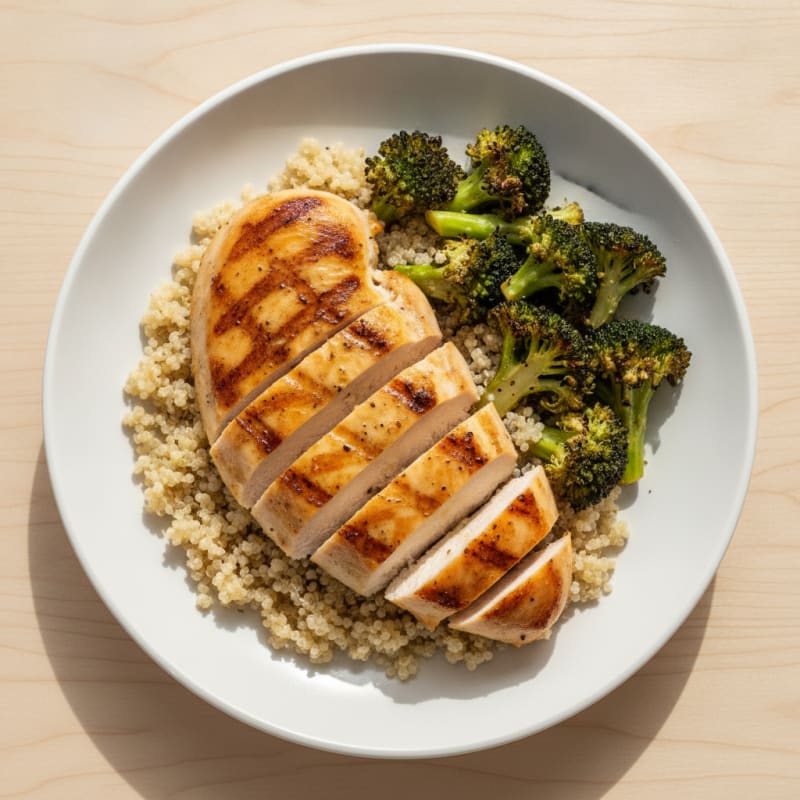 Grilled Chicken Breast with Quinoa and Roasted Broccoli