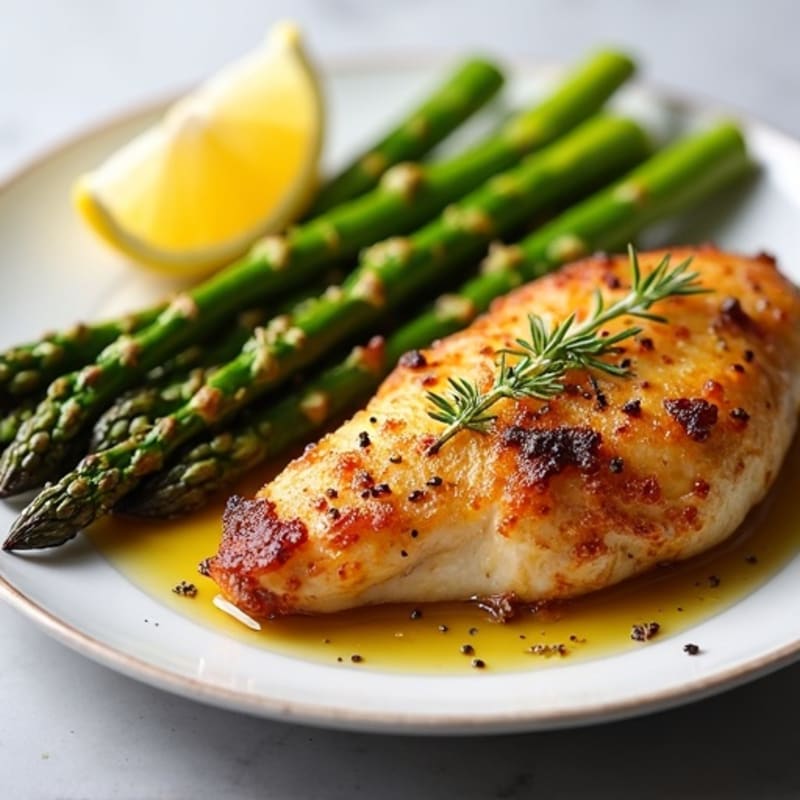 Crispy Lemon-Herb Roasted Chicken with Roasted Asparagus